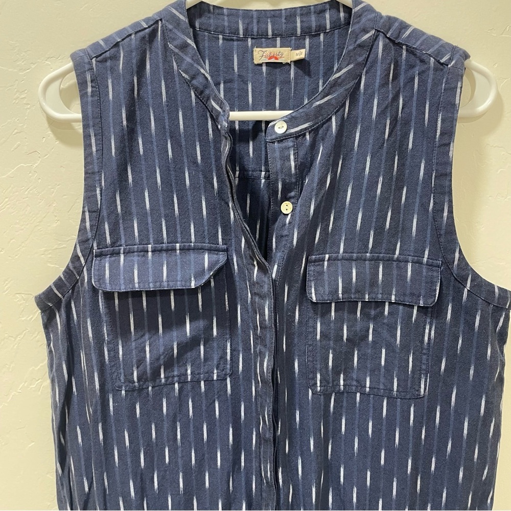 Faherty Saylor Midi Dress in Midnight Ikat Womens Medium Pockets Blue Sleeveless - Picture 8 of 15